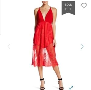 Deep V red lace dress